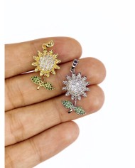 Pirinç Zirkon Taşlı Ay Çiçeği Kolye Bileklik Ucu Charm Gümüş 1 Adet