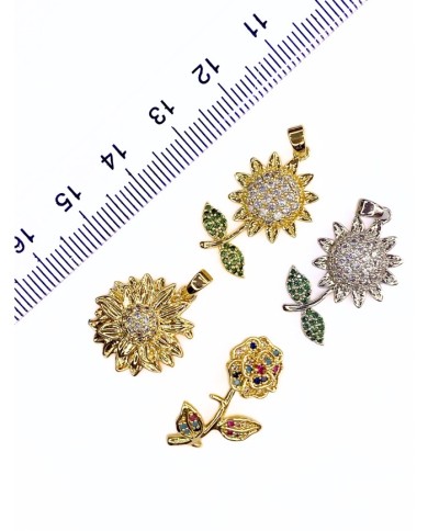 Pirinç Zirkon Taşlı Gül Kolye Bileklik Ucu Charm Altın Renkli 1 Adet