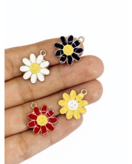 Pirinç Zirkon Mineli Papatya Kolye Bileklik Ucu Charm Altın Kırmızı 1 Adet