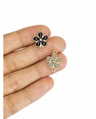 Pirinç Zirkon Mineli Çiçek Kolye Bileklik Ucu Charm Altın Siyah 1 Adet