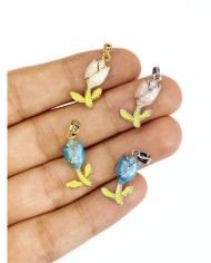 Pirinç Zirkon Mineli Lale Kolye Bileklik Ucu Charm Gümüş Mavi 1 Adet