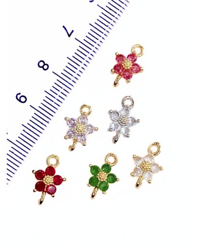 Pirinç Zirkon Taşlı Çiçek Kolye Bileklik Ucu Charm Altın Pembe 1 Adet