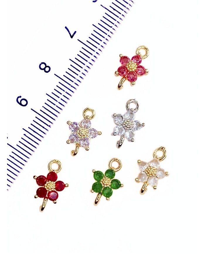 Pirinç Zirkon Taşlı Çiçek Kolye Bileklik Ucu Charm Altın Pembe 1 Adet