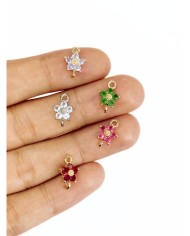 Pirinç Zirkon Taşlı Çiçek Kolye Bileklik Ucu Charm Altın Şeffaf 1 Adet