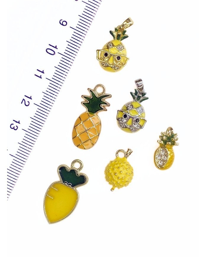 Pirinç Zirkon Taşlı Kolye Ananas Bileklik Ucu Charm Altın 1 Adet