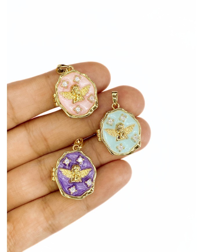 Pirinç Zirkon Mineli Açılır Kapanır Melek Kolye Bileklik Ucu Charm Altın Mor 1 Adet