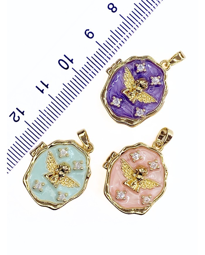 Pirinç Zirkon Mineli Açılır Kapanır Melek Kolye Bileklik Ucu Charm Altın Mor 1 Adet