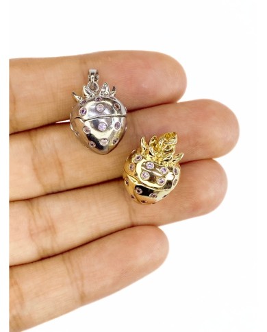 Pirinç Zirkon Taşlı Açılır Kapanır Çilek Kolye Bileklik Ucu Charm Gümüş 1 Adet