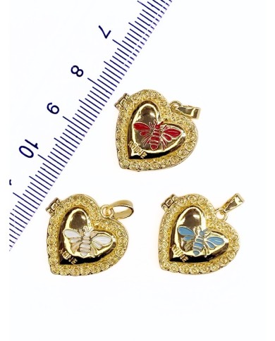Pirinç Zirkon Mineli Açılır Kapanır Kalpli Arı Kolye Bileklik Ucu Charm Altın Kırmızı 1 Adet