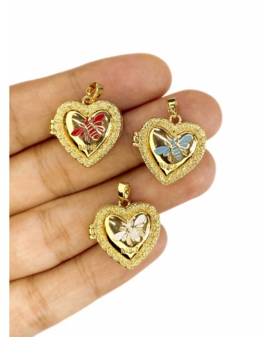 Pirinç Zirkon Mineli Açılır Kapanır Kalpli Arı Kolye Bileklik Ucu Charm Altın Mavi 1 Adet