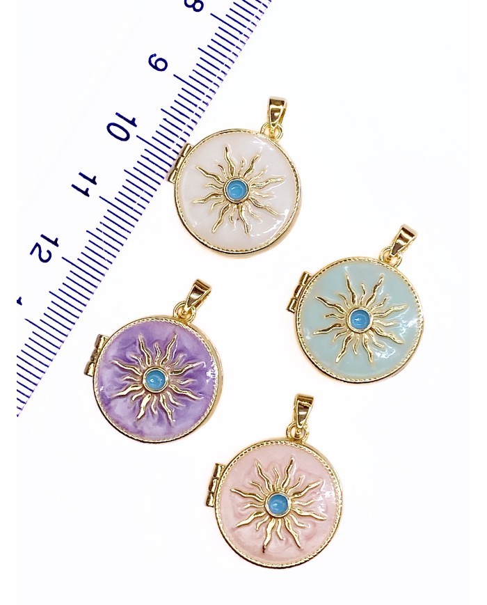 Pirinç Zirkon Mineli Açılır Kapanır Güneş Kolye Bileklik Ucu Charm Altın Mor 1 Adet