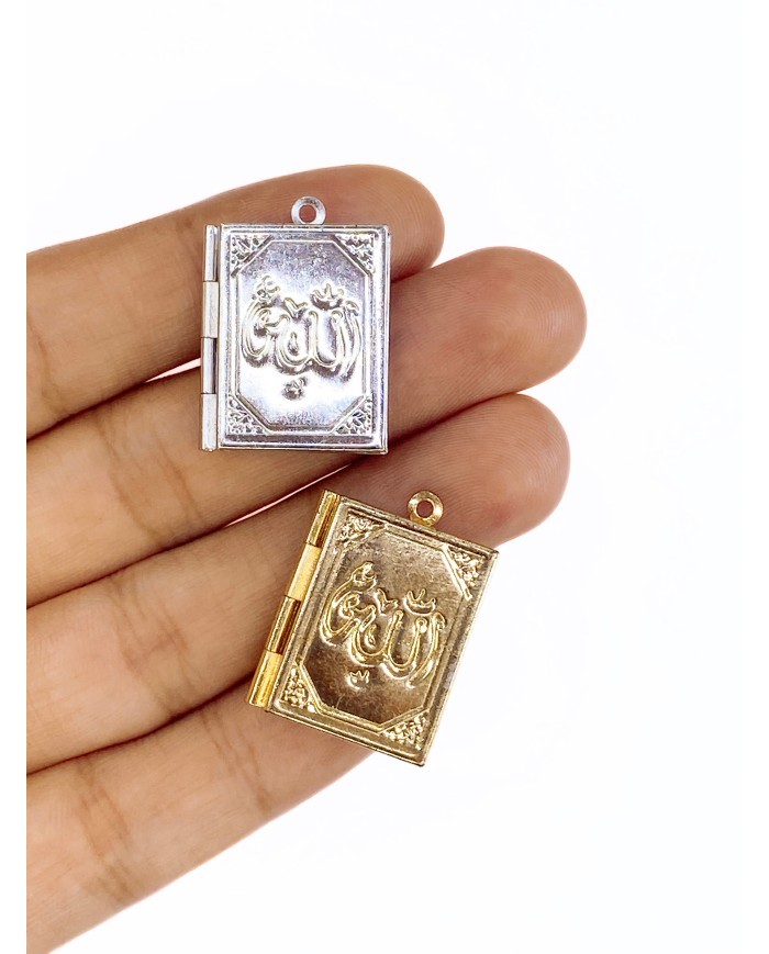 Pirinç Zirkon Mineli Açılır Kapanır Allah Yazılı Kitap Bileklik Ucu Charm Gümüş 1 Adet