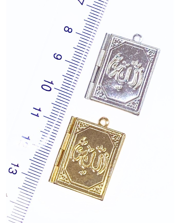 Pirinç Zirkon Mineli Açılır Kapanır Allah Yazılı Kitap Bileklik Ucu Charm Gümüş 1 Adet