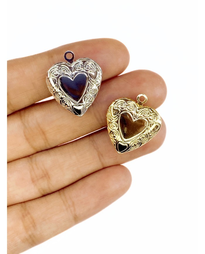 Pirinç Zirkon Mineli Açılır Kapanır Kalp Kolye Bileklik Ucu Charm Gümüş 1 Adet