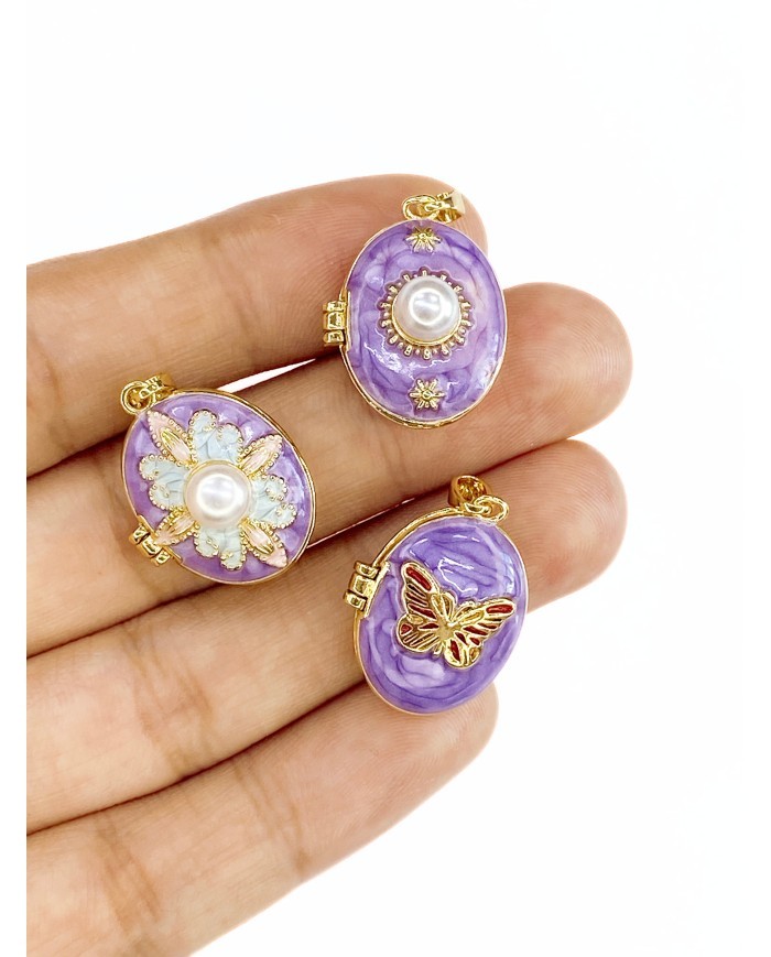 Pirinç Zirkon Mineli Açılır Kapanır Kelebek Kolye Bileklik Ucu Charm Altın Mor 1 Adet