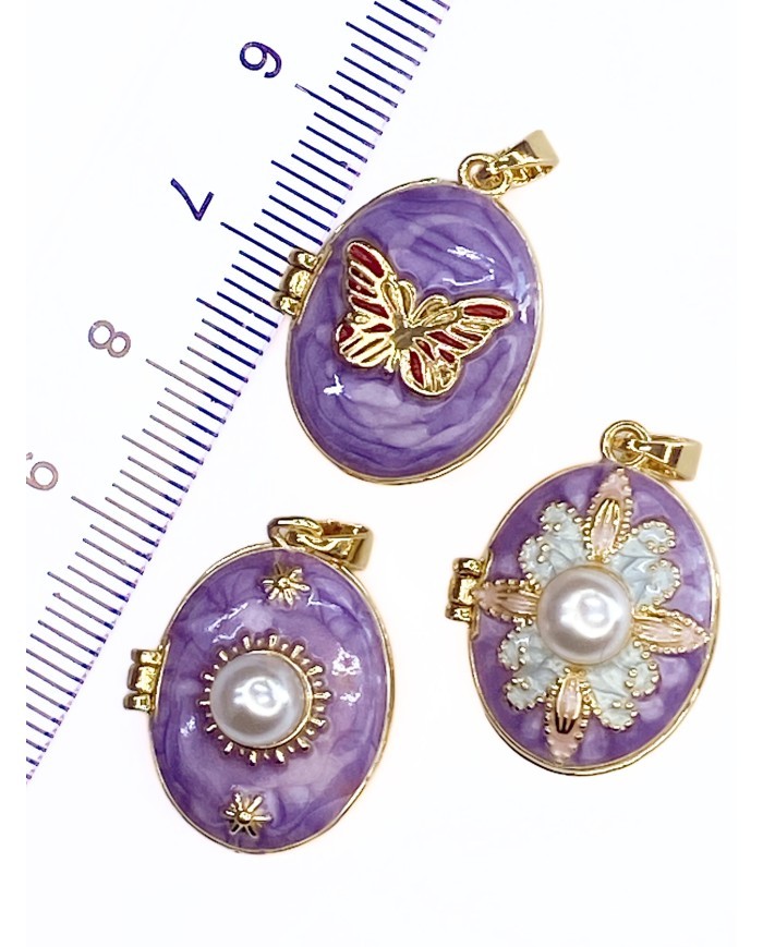 Pirinç Zirkon Mineli Açılır Kapanır Kelebek Kolye Bileklik Ucu Charm Altın Mor 1 Adet