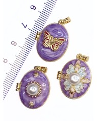 Pirinç Zirkon Mineli Açılır Kapanır Kelebek Kolye Bileklik Ucu Charm Altın Mor 1 Adet