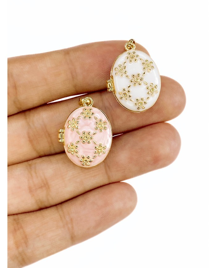 Pirinç Zirkon Mineli Açılır Kapanır Oval Kolye Bileklik Ucu Charm Altın Beyaz 1 Adet