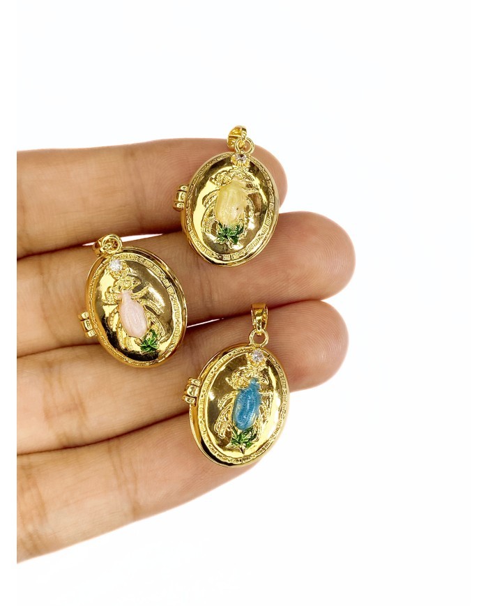 Pirinç Zirkon Mineli Açılır Kapanır Yaşam Böceği Kolye Bileklik Ucu Charm Altın Mavi 1 Adet