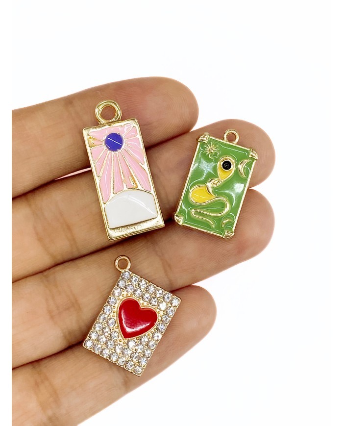 Pirinç Zirkon Mineli Tarot Plaka Kolye Bileklik Ucu Charm Pembe 1 Adet