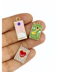 Pirinç Zirkon Mineli Tarot Plaka Kolye Bileklik Ucu Charm Pembe 1 Adet