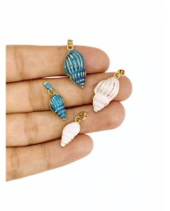 Pirinç Zirkon Mineli Büyük Deniz Kabuğu Kolye Bileklik Ucu Charm Pembe 1 Adet