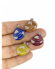 Pirinç Zirkon Mineli Boncuklu Deniz Kabuğu Kolye Bileklik Ucu Charm Sarı 1 Adet