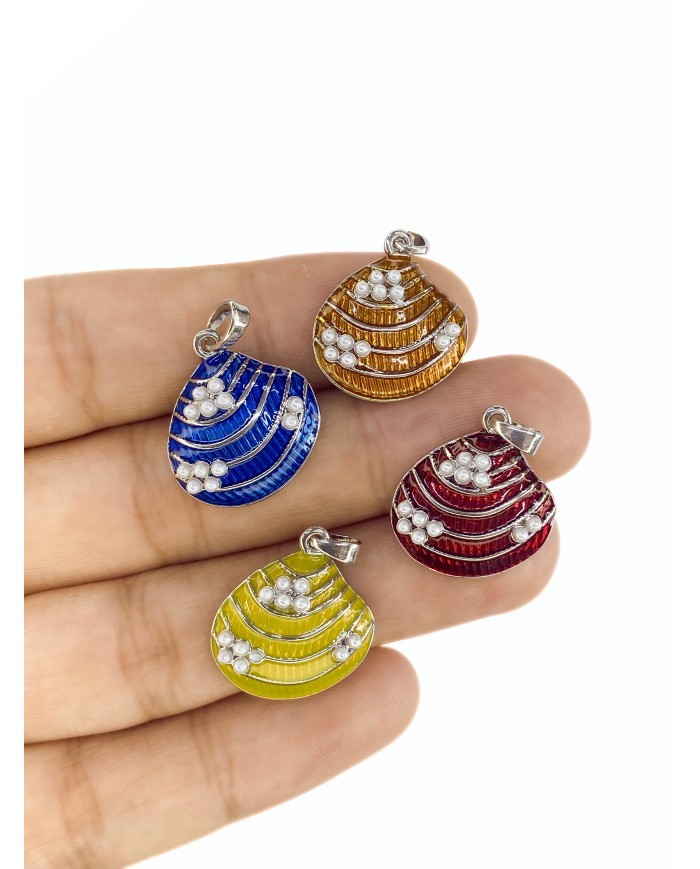 Pirinç Zirkon Mineli Boncuklu Deniz Kabuğu Kolye Bileklik Ucu Charm Kırmızı 1 Adet