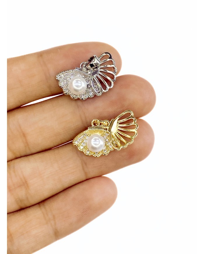 Pirinç Zirkon Taşlı İncili Sallantılı Deniz Kabuğu Kolye Bileklik Ucu Charm Altın 1 Adet