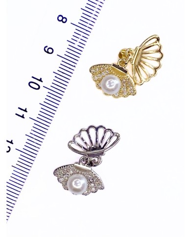 Pirinç Zirkon Taşlı İncili Sallantılı Deniz Kabuğu Kolye Bileklik Ucu Charm Altın 1 Adet