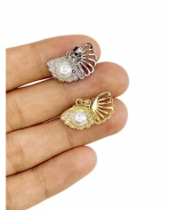 Pirinç Zirkon Taşlı İncili Sallantılı Deniz Kabuğu Kolye Bileklik Ucu Charm Gümüş 1 Adet