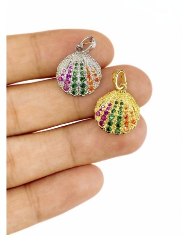 Pirinç Zirkon Taşlı Deniz Kabuğu Kolye Bileklik Ucu Charm Gümüş 1 Adet