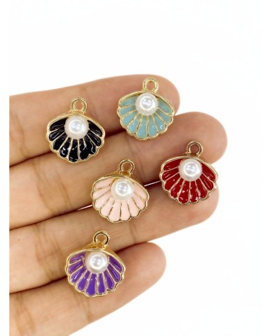 Pirinç Zirkon Mineli İncili İstiridye Kolye Bileklik Ucu Charm Altın Pembe 1 Adet