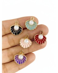 Pirinç Zirkon Mineli İncili İstiridye Kolye Bileklik Ucu Charm Altın Pembe 1 Adet