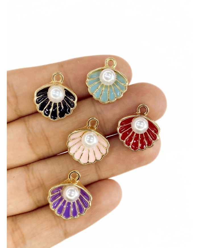 Pirinç Zirkon Mineli İncili İstiridye Kolye Bileklik Ucu Charm Altın Siyah 1 Adet