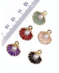 Pirinç Zirkon Mineli İncili İstiridye Kolye Bileklik Ucu Charm Altın Kırmızı 1 Adet