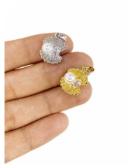 Pirinç Zirkon Mineli İnci Taşlı İstiridye Kolye Bileklik Ucu Charm Gümüş 1 Adet