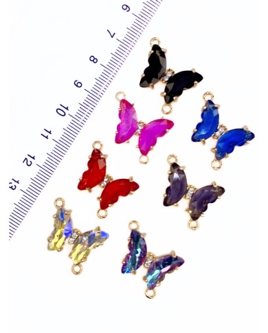 Pirinç Zirkon Taşlı Kelebek Kolye Bileklik Ucu Charm Pembe 1 Adet