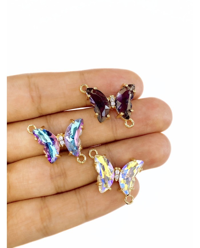 Pirinç Zirkon Taşlı Kelebek Kolye Bileklik Ucu Charm Mor 1 Adet