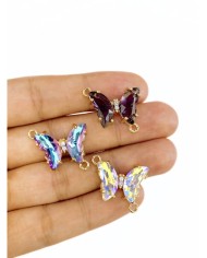 Pirinç Zirkon Taşlı Kelebek Kolye Bileklik Ucu Charm Mor 1 Adet