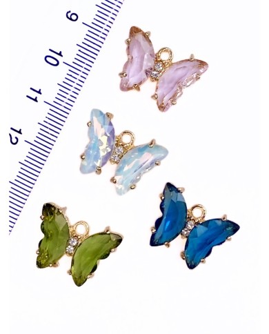 Pirinç Zirkon Taşlı Kelebek Kolye Bileklik Ucu Charm Pembe 1 Adet