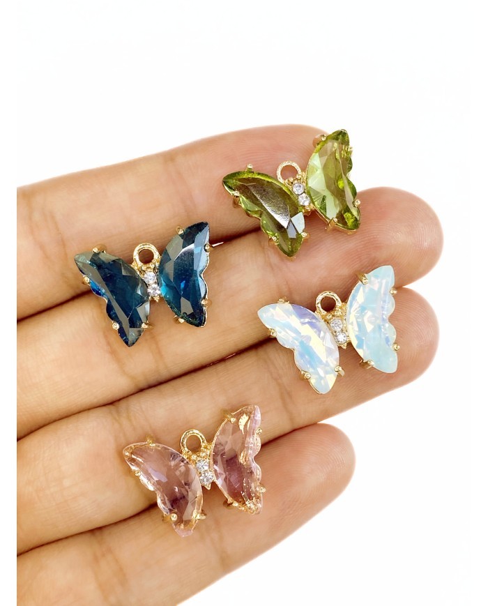 Pirinç Zirkon Taşlı Kelebek Kolye Bileklik Ucu Charm Lacivert 1 Adet