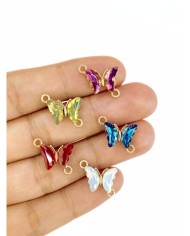 Pirinç Zirkon Taşlı Kelebek Kolye Bileklik Ucu Charm Yeşil 1 Adet