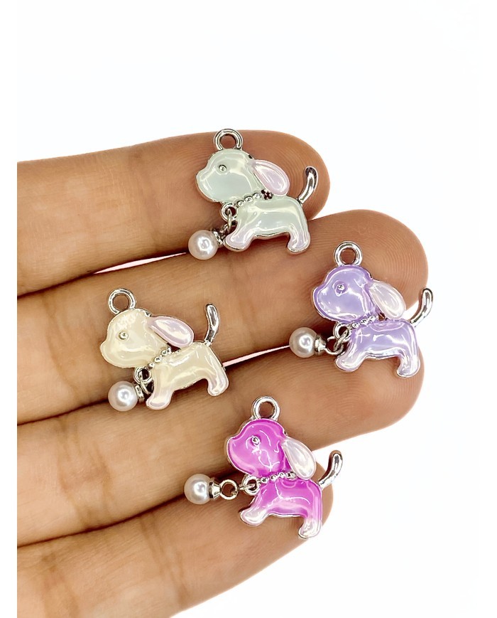 Pirinç Zirkon Mineli İncili Köpek Kolye Bileklik Ucu Charm Mor 1 Adet