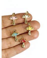 Pirinç Zirkon Mineli Mantar Kolye Bileklik Ucu Charm Pembe 1 Adet