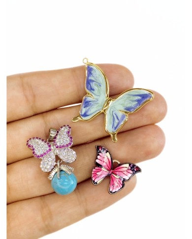 Pirinç Zirkon Mineli Kelebek Kolye Bileklik Ucu Charm Pembe 1 Adet