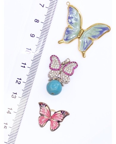 Pirinç Zirkon Mineli Kelebek Kolye Bileklik Ucu Charm Pembe 1 Adet