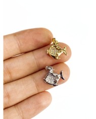 Pirinç Zirkon Taşlı Balık Kolye Bileklik Ucu Charm Gümüş 1 Adet