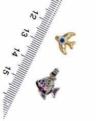 Pirinç Zirkon Mineli Balık Kolye Bileklik Ucu Charm Altın 1 Adet