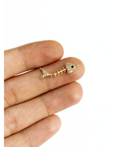 Pirinç Zirkon Taşlı Kılçıklı Balık Kolye Bileklik Ucu Charm Altın 1 Adet